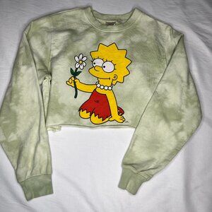 The Simpsons Lisa Simpson Cropped Sweatshirt Tie Dye Green Small